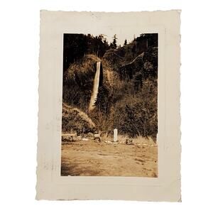 Vtg B&W Original Photo 1940s Found Wahkeena Falls Waterfall Beautiful Snapshot